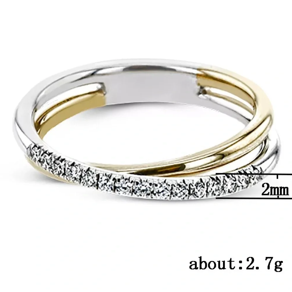 New Women’s Two Tone Round Cut 2 Line Cross Diamond Ring - Picture 3 of 3